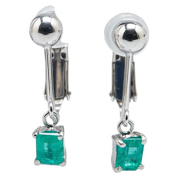K14WG ホワイトゴールド エメラルド0.46ct ネジバネ式 イヤリング レディース 【中古】