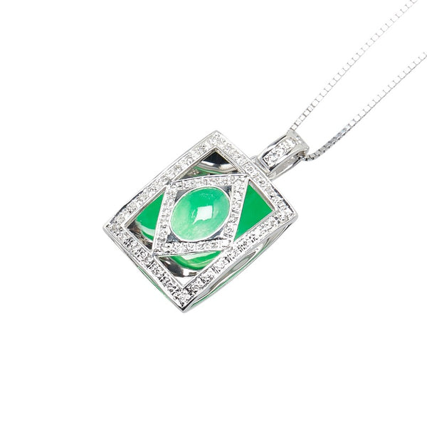 K18WG ホワイトゴールド ひすい1.05ct ダイヤ0.26ct ベネチアン チェーン ネックレス レディース 【中古】