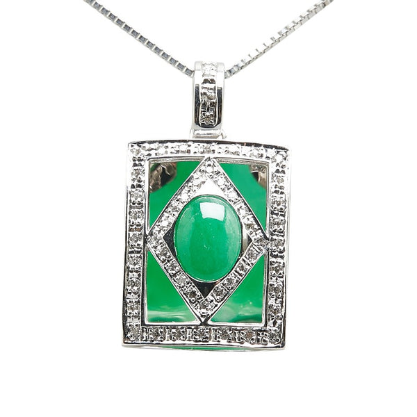 K18WG ホワイトゴールド ひすい1.05ct ダイヤ0.26ct ベネチアン チェーン ネックレス レディース 【中古】