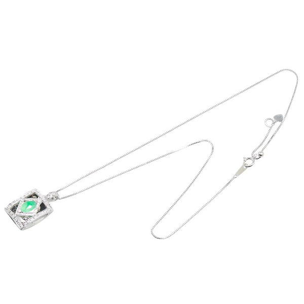 K18WG ホワイトゴールド ひすい1.05ct ダイヤ0.26ct ベネチアン チェーン ネックレス レディース 【中古】