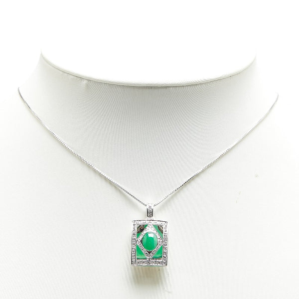 K18WG ホワイトゴールド ひすい1.05ct ダイヤ0.26ct ベネチアン チェーン ネックレス レディース 【中古】
