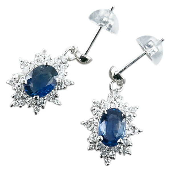 Pt900 プラチナ サファイア1.33ct ダイヤ0.40ct 雪 結晶 モチーフ スイング スタッド ピアス レディース 【中古】