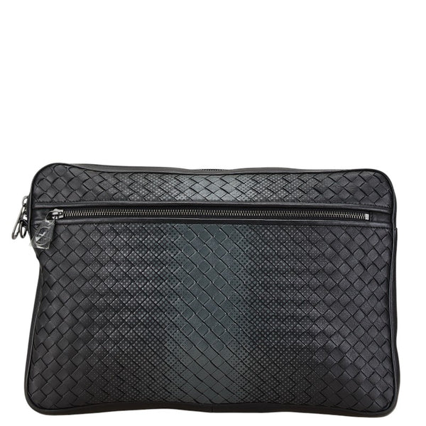 ボッテガヴェネタ イントレチャート セカンドバッグ クラッチバッグ ブラック グレー レザー メンズ BOTTEGAVENETA 【中古】