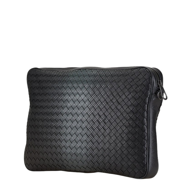 ボッテガヴェネタ イントレチャート セカンドバッグ クラッチバッグ ブラック グレー レザー メンズ BOTTEGAVENETA 【中古】