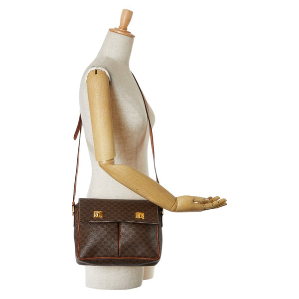 セリーヌ マカダム ショルダーバッグ ブラウン PVC レザー レディース CELINE 【中古】