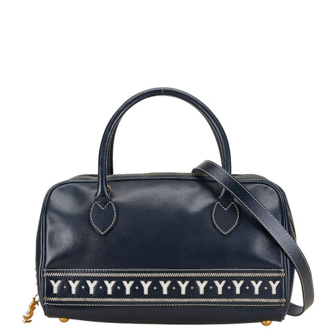 サンローラン Yモチーフ ハンドバッグ ショルダーバッグ 2WAY ネイビー ホワイト レザー レディース SAINT LAURENT 【中古】