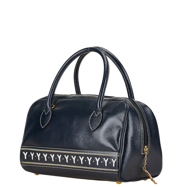 サンローラン Yモチーフ ハンドバッグ ショルダーバッグ 2WAY ネイビー ホワイト レザー レディース SAINT LAURENT 【中古】