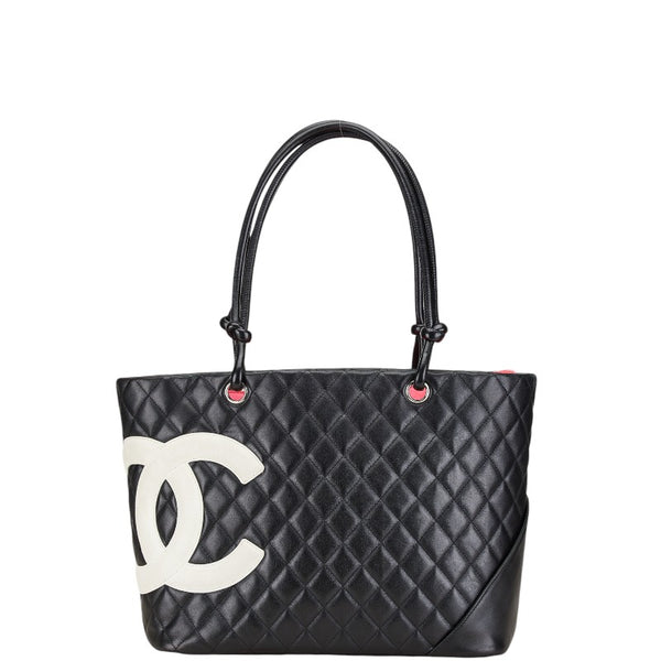 シャネル カンボンライン ココマーク トートバッグ ブラック ホワイト ラムスキン レディース CHANEL 【中古】
