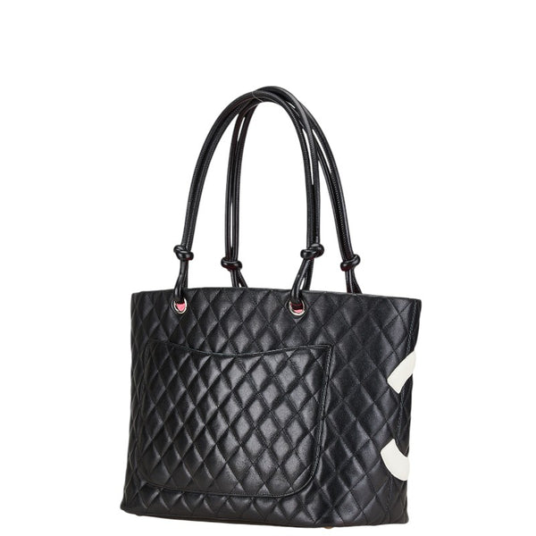 シャネル カンボンライン ココマーク トートバッグ ブラック ホワイト ラムスキン レディース CHANEL 【中古】