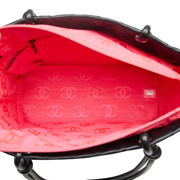 シャネル カンボンライン ココマーク トートバッグ ブラック ホワイト ラムスキン レディース CHANEL 【中古】