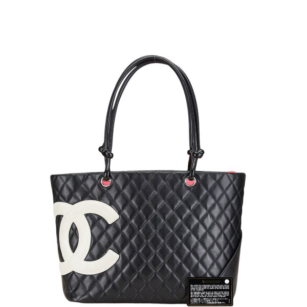シャネル カンボンライン ココマーク トートバッグ ブラック ホワイト ラムスキン レディース CHANEL 【中古】