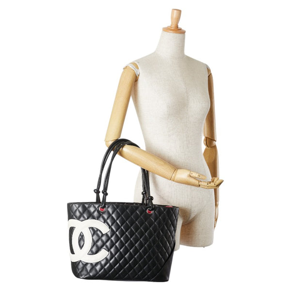 シャネル カンボンライン ココマーク トートバッグ ブラック ホワイト ラムスキン レディース CHANEL 【中古】