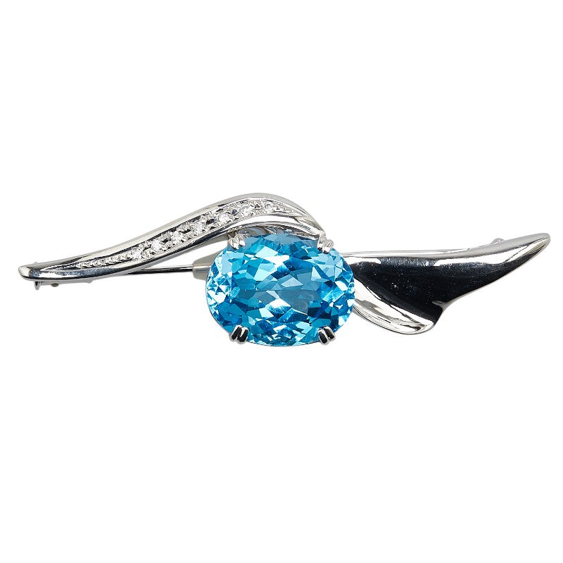 K18WG ホワイトゴールド ブルートパーズ13.26ct ダイヤ0.08ct ブローチ レディース 【中古】