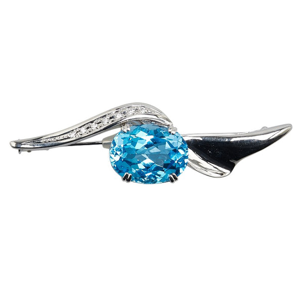 K18WG ホワイトゴールド ブルートパーズ13.26ct ダイヤ0.08ct ブローチ レディース 【中古】