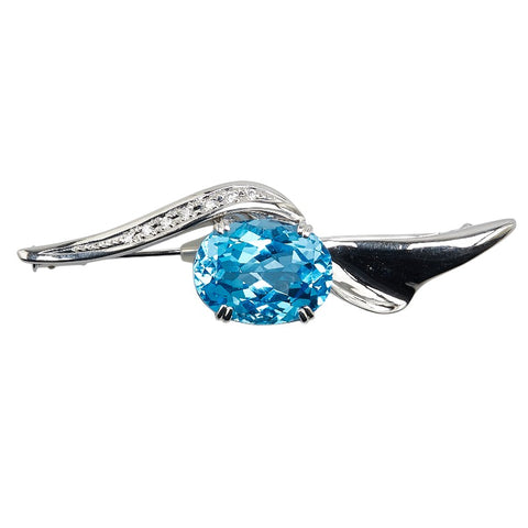 K18WG ホワイトゴールド ブルートパーズ13.26ct ダイヤ0.08ct ブローチ レディース 【中古】