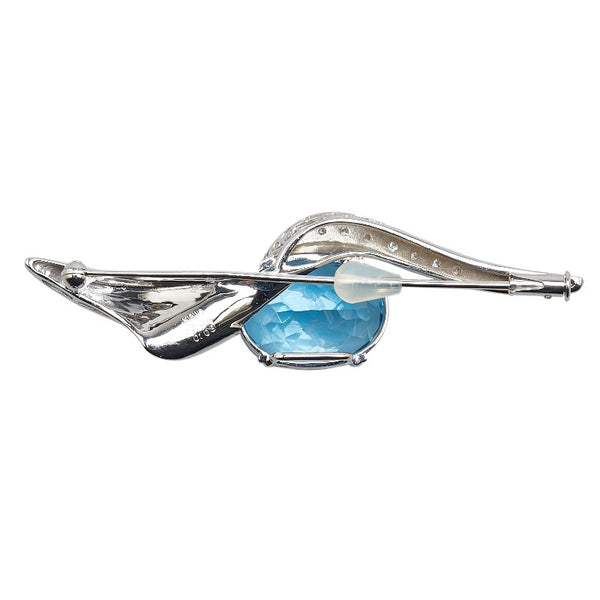 K18WG ホワイトゴールド ブルートパーズ13.26ct ダイヤ0.08ct ブローチ レディース 【中古】