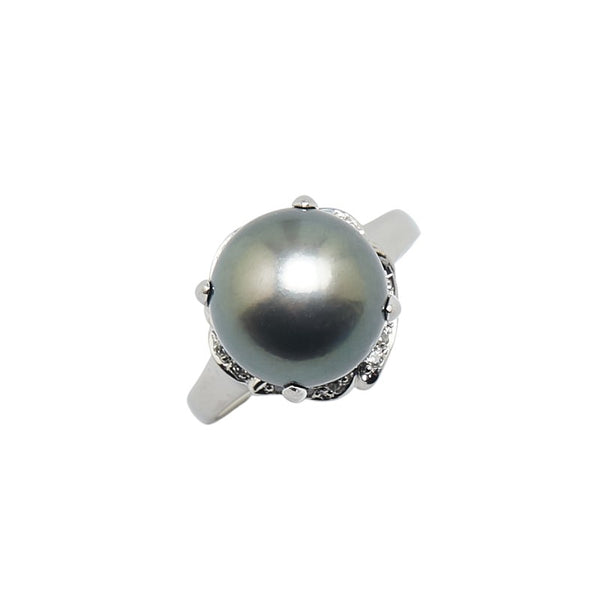 Pt900 プラチナ 黒蝶真珠12mm ダイヤ0.13ct リング 指輪 #57 レディース 17号 【中古】