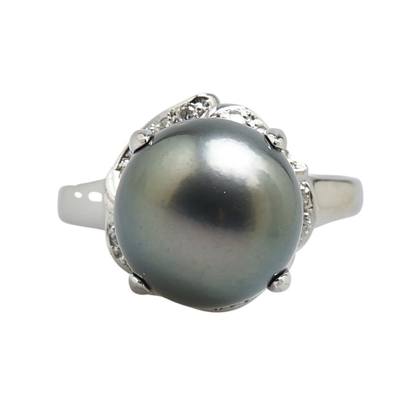 Pt900 プラチナ 黒蝶真珠12mm ダイヤ0.13ct リング 指輪 #57 レディース 17号 【中古】