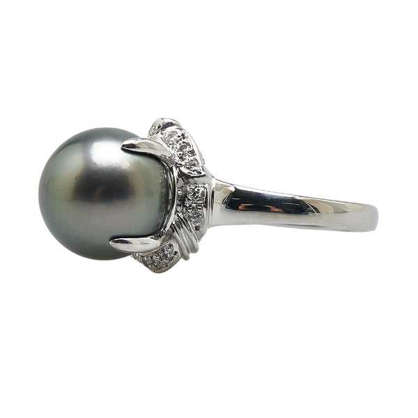 Pt900 プラチナ 黒蝶真珠12mm ダイヤ0.13ct リング 指輪 #57 レディース 17号 【中古】
