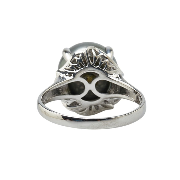 Pt900 プラチナ 黒蝶真珠12mm ダイヤ0.13ct リング 指輪 #57 レディース 17号 【中古】