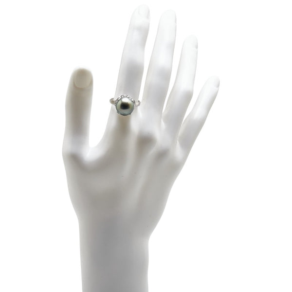 Pt900 プラチナ 黒蝶真珠12mm ダイヤ0.13ct リング 指輪 #57 レディース 17号 【中古】