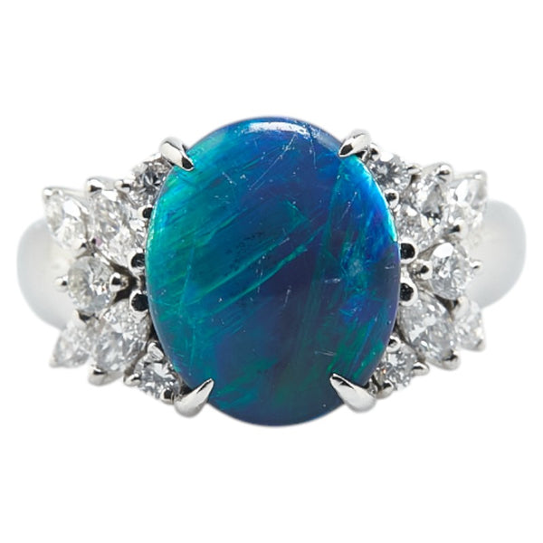 Pt900 プラチナ ブラックオパール5.16ct ダイヤ0.80ct リング 指輪 レディース 16号 【中古】