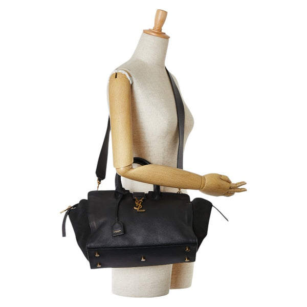 サンローラン YSLロゴ ダウンタウン カバス ハンドバッグ ショルダーバッグ 2WAY 436832 ブラック レザー スウェード レディース SAINT LAURENT 【中古】