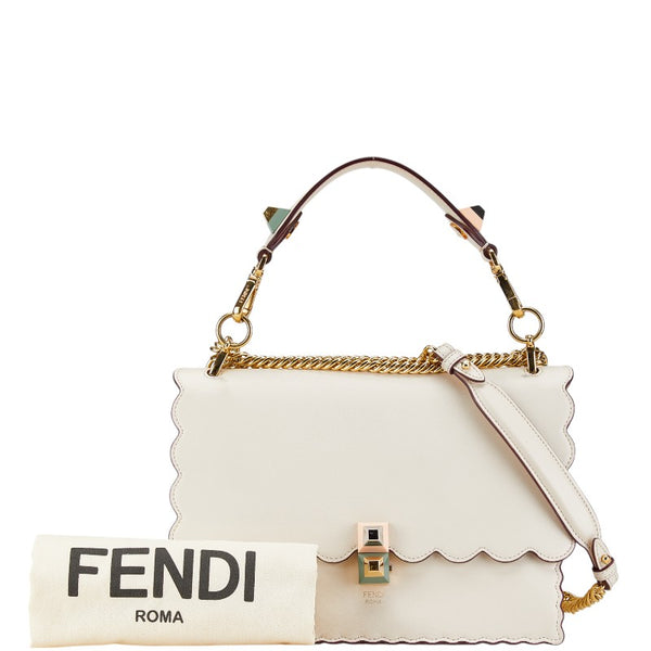 フェンディ キャナイ チェーン ハンドバッグ ショルダーバッグ 2WAY 8BT283 ベージュ レザー レディース FENDI 【中古】