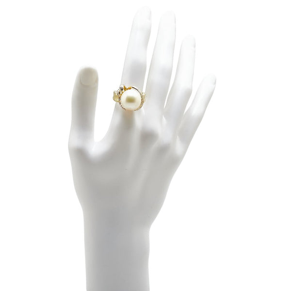 K18YG イエローゴールド 白蝶真珠13.5mm ダイヤ0.27ct リング 指輪 #55 レディース 15号 【中古】