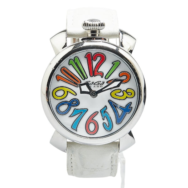 ガガ ミラノ マヌアーレ40 マルチカラー 腕時計 5020 クオーツ ホワイトシェル文字盤 ステンレススチール レザー レディース Gaga Milano 【中古】