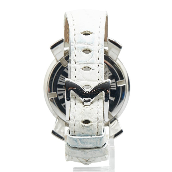 ガガ ミラノ マヌアーレ40 マルチカラー 腕時計 5020 クオーツ ホワイトシェル文字盤 ステンレススチール レザー レディース Gaga Milano 【中古】