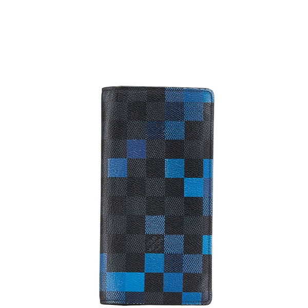 ルイ ヴィトン ダミエ グラフィット ポルトフォイユ ブラザ 二つ折り財布 N60162 ブラック ブルー PVC レザー レディース LOUIS VUITTON 【中古】