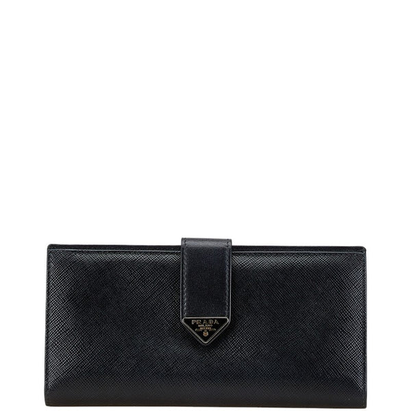 プラダ 三角ロゴプレート 長財布 1MV025 ブラック レザー レディース PRADA 【中古】