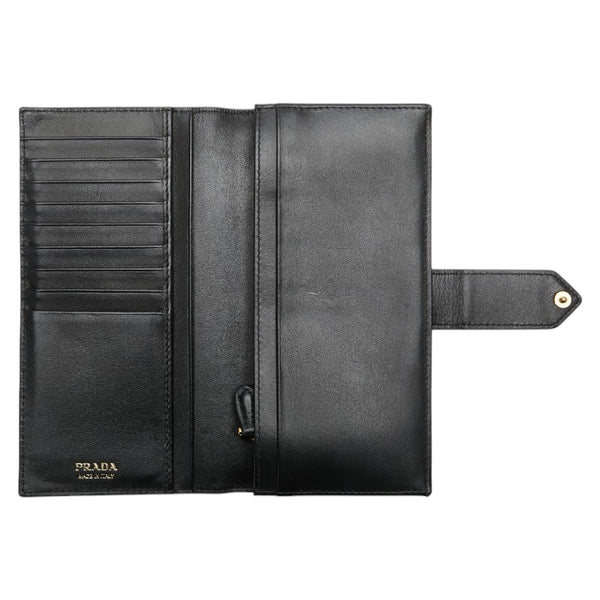 プラダ 三角ロゴプレート 長財布 1MV025 ブラック レザー レディース PRADA 【中古】
