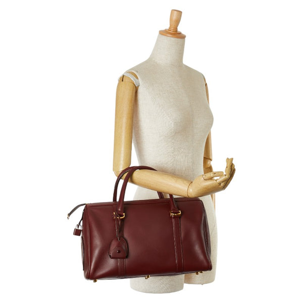 カルティエ マストライン ミニボストンバッグ ハンドバッグ ワインレッド ボルドー レザー レディース CARTIER 【中古】