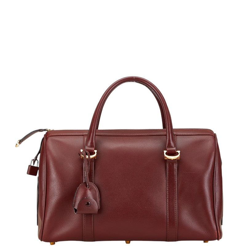 カルティエ マストライン ミニボストンバッグ ハンドバッグ ワインレッド ボルドー レザー レディース CARTIER 【中古】