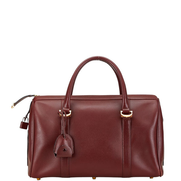 カルティエ マストライン ミニボストンバッグ ハンドバッグ ワインレッド ボルドー レザー レディース CARTIER 【中古】