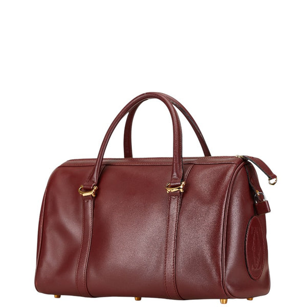 カルティエ マストライン ミニボストンバッグ ハンドバッグ ワインレッド ボルドー レザー レディース CARTIER 【中古】