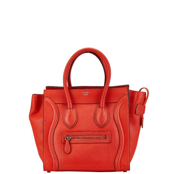 セリーヌ ラゲージ マイクロショッパー ハンドバッグ オレンジ レザー レディース CELINE 【中古】