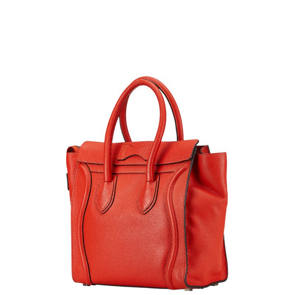 セリーヌ ラゲージ マイクロショッパー ハンドバッグ オレンジ レザー レディース CELINE 【中古】