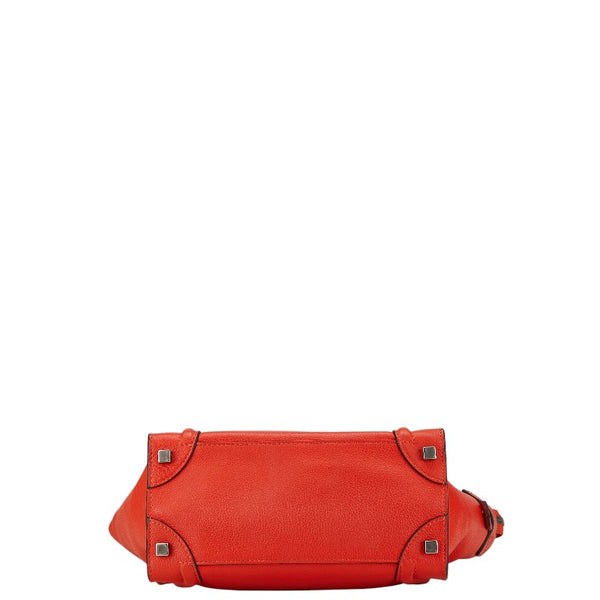 セリーヌ ラゲージ マイクロショッパー ハンドバッグ オレンジ レザー レディース CELINE 【中古】