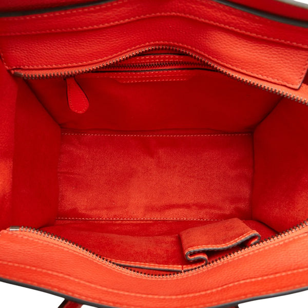 セリーヌ ラゲージ マイクロショッパー ハンドバッグ オレンジ レザー レディース CELINE 【中古】