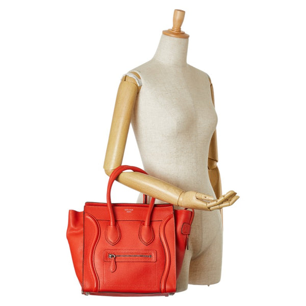 セリーヌ ラゲージ マイクロショッパー ハンドバッグ オレンジ レザー レディース CELINE 【中古】