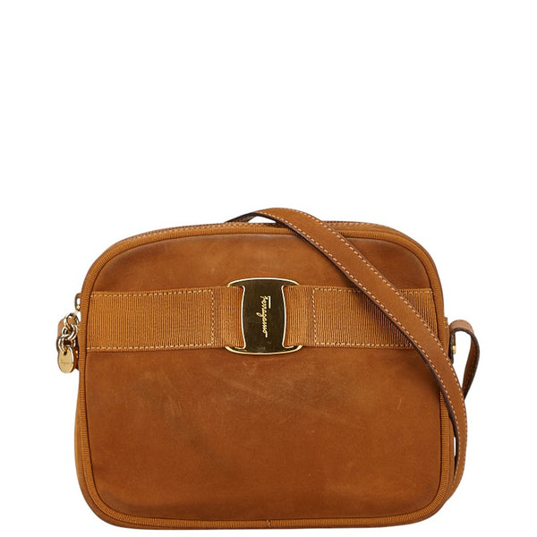 サルヴァトーレフェラガモ ヴァラリボン ショルダーバッグ ブラウン スウェット レザー レディース Salvatore Ferragamo 【中古】