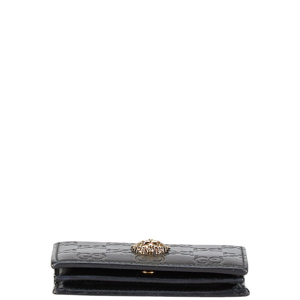 グッチ グッチシマ キャット 猫 二つ折り財布 コンパクトウォレット 548057 ブラック レザー レディース GUCCI 【中古】