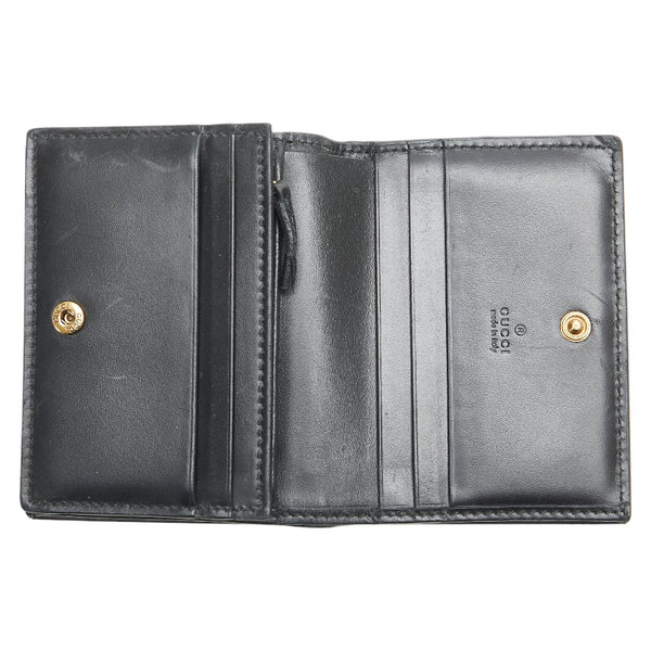 グッチ グッチシマ キャット 猫 二つ折り財布 コンパクトウォレット 548057 ブラック レザー レディース GUCCI 【中古】
