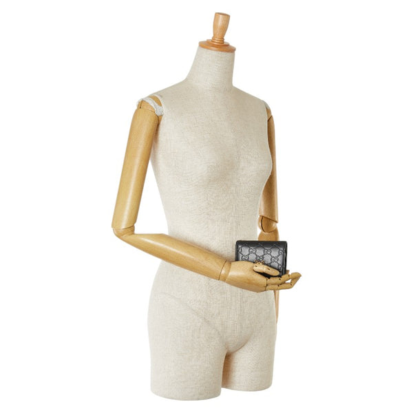 グッチ グッチシマ キャット 猫 二つ折り財布 コンパクトウォレット 548057 ブラック レザー レディース GUCCI 【中古】