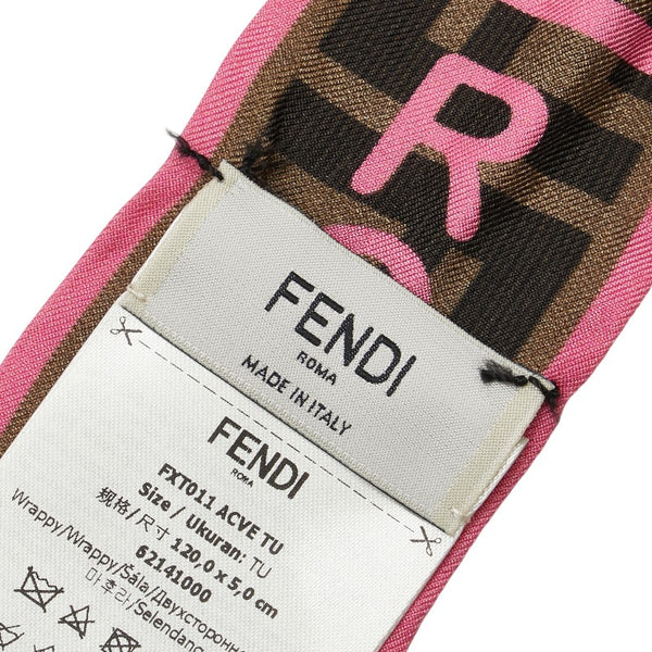 フェンディ ラッピー ズッカ ロゴ スカーフ FXT011 ACVE ブラウン ピンク シルク レディース FENDI 【中古】