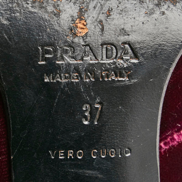 プラダ ショートブーツ ハイヒール サイズ：37 ワインレッド ボルドー ベロア レディース PRADA 【中古】
