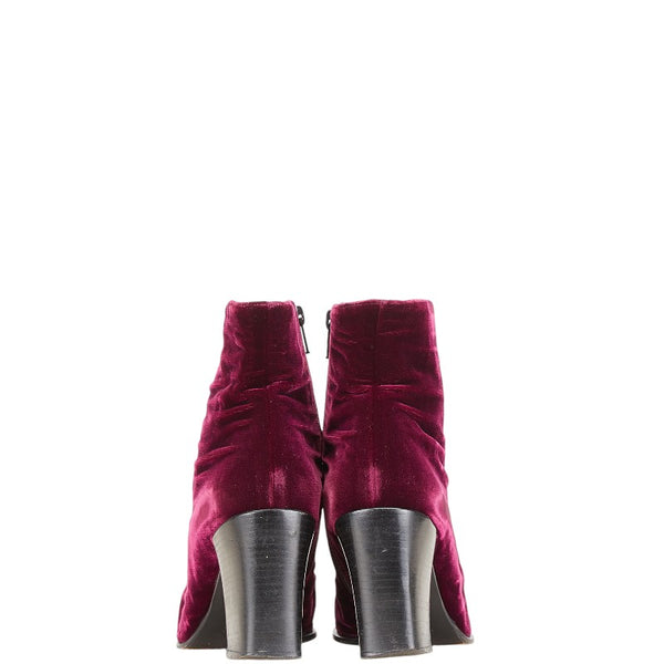 プラダ ショートブーツ ハイヒール サイズ：37 ワインレッド ボルドー ベロア レディース PRADA 【中古】